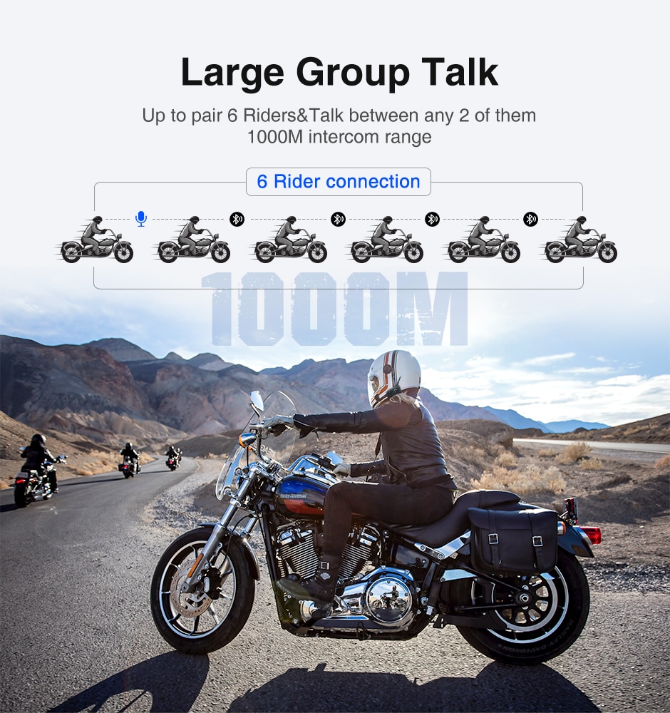 Motorcycle Bluetooth Intercom for Six Riders