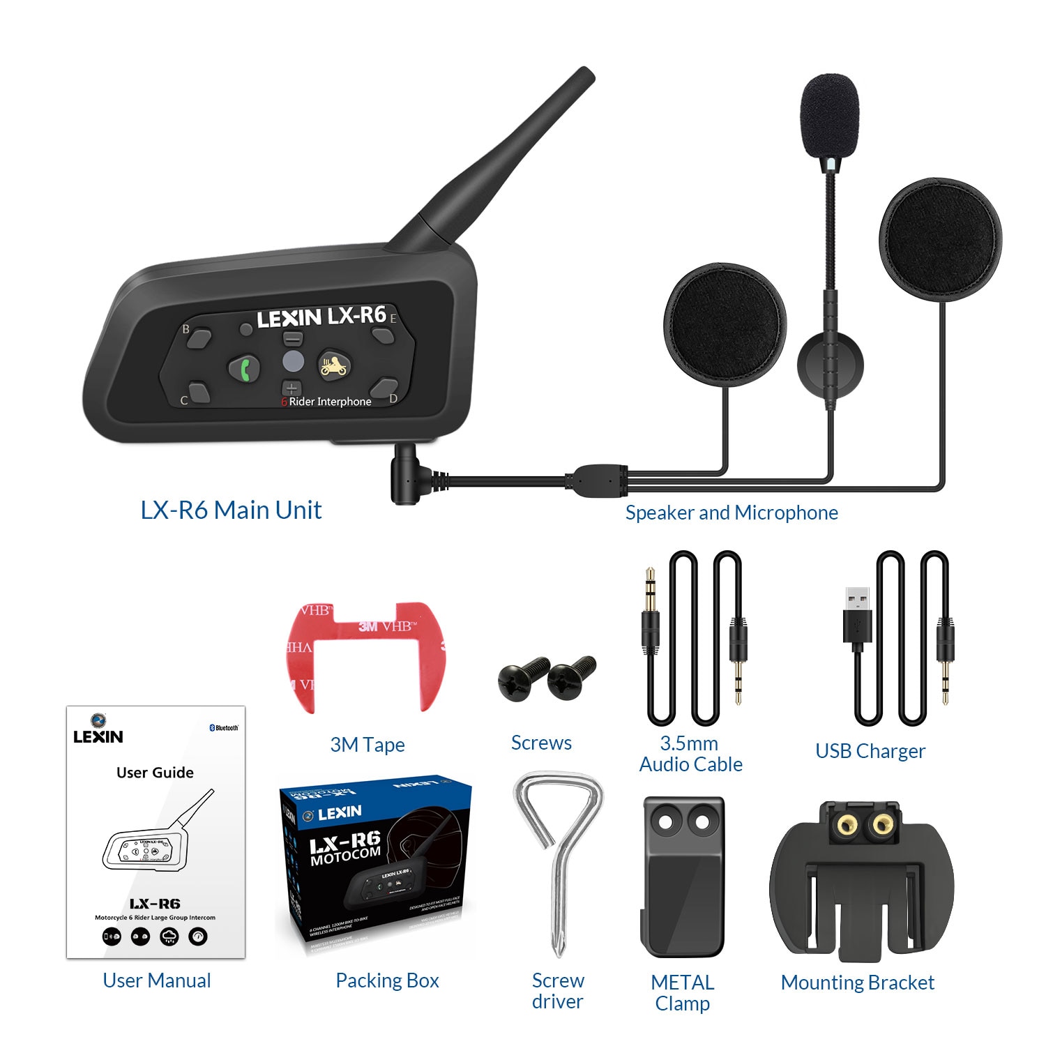 Motorcycle Bluetooth Intercom for Six Riders