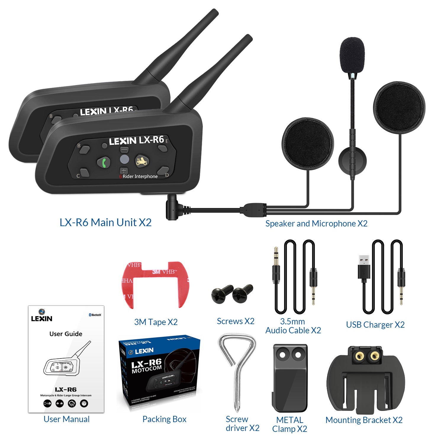 Motorcycle Bluetooth Intercom for Six Riders