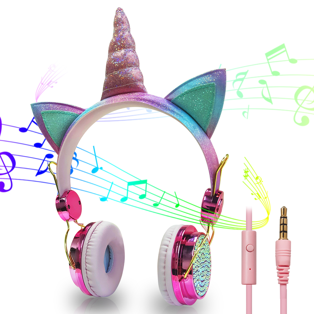 Cute Unicorn Wired Headset with Microphone