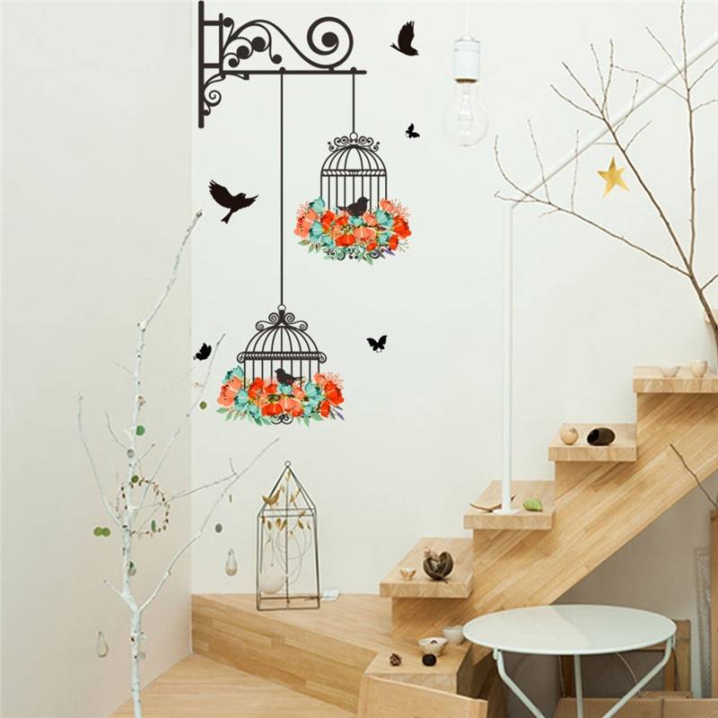 Colorful Flower Birdcage Vinyl Wall Decal