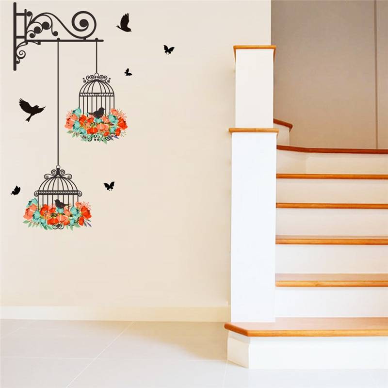 Colorful Flower Birdcage Vinyl Wall Decal