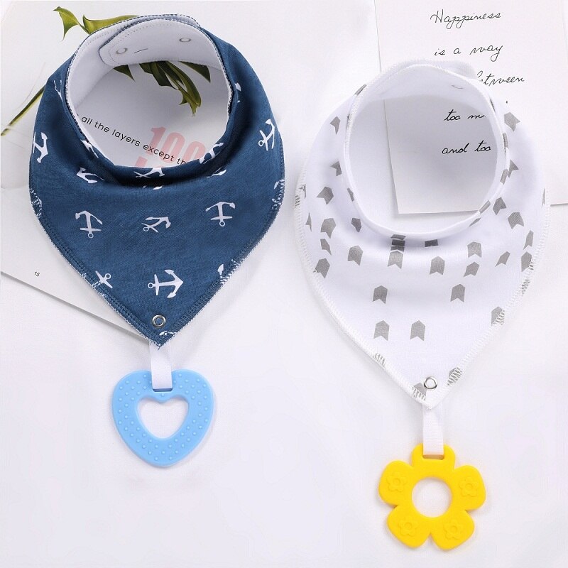 Soft Absorbent Colorful Organic Cotton Baby Bib with Teething Toy 2 pcs Set