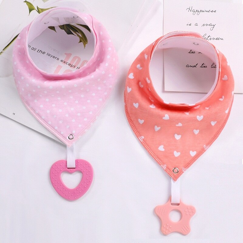 Soft Absorbent Colorful Organic Cotton Baby Bib with Teething Toy 2 pcs Set