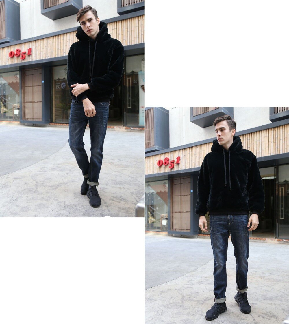 Men's Eco Fur Hooded Coat