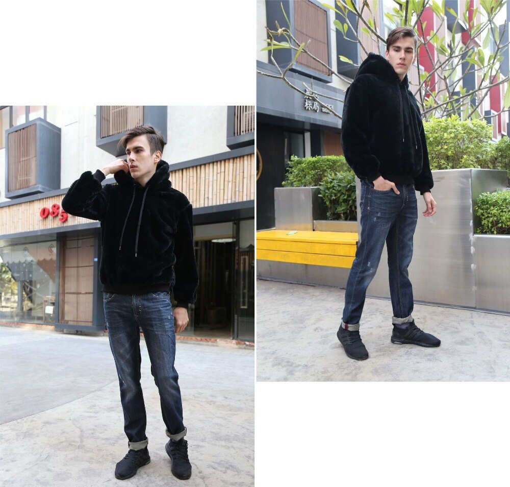 Men's Eco Fur Hooded Coat